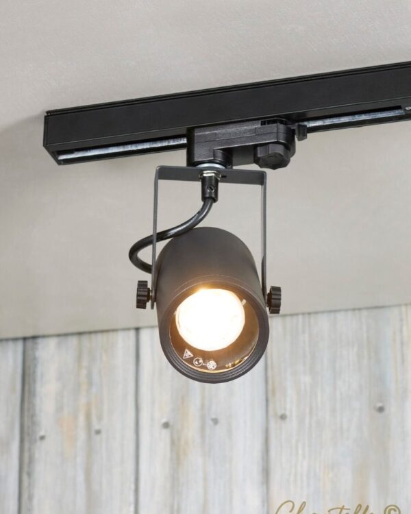 Single rotating & swivelling Euro track spot light in a matt black finish - 050729