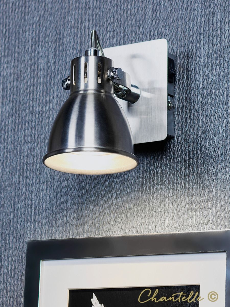 Single wall bracket GU10 natural chrome spotlight / picture light with built-in on/off switch - 050861