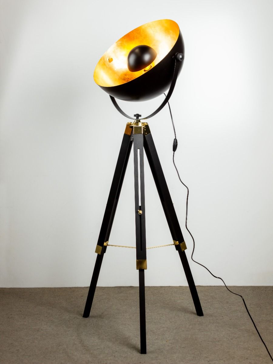 adjustable black and gold tripod floor lamp