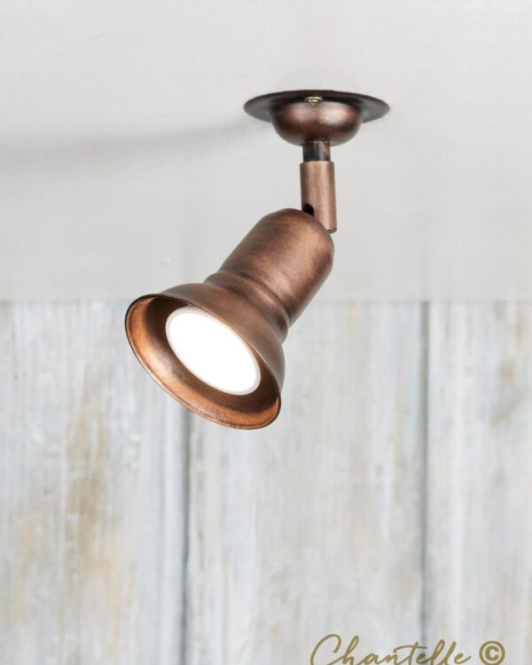 Single GU10 directional surface spotlight with ceiling plate in an aged bronze finish - 053541-1