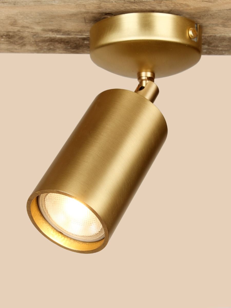 Contemporary brushed brass tube surface mounted spotlight - 055379