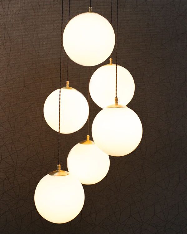 Cluster pendant with six opal glass globes