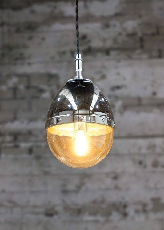 Single chrome pendant with clear glass globe