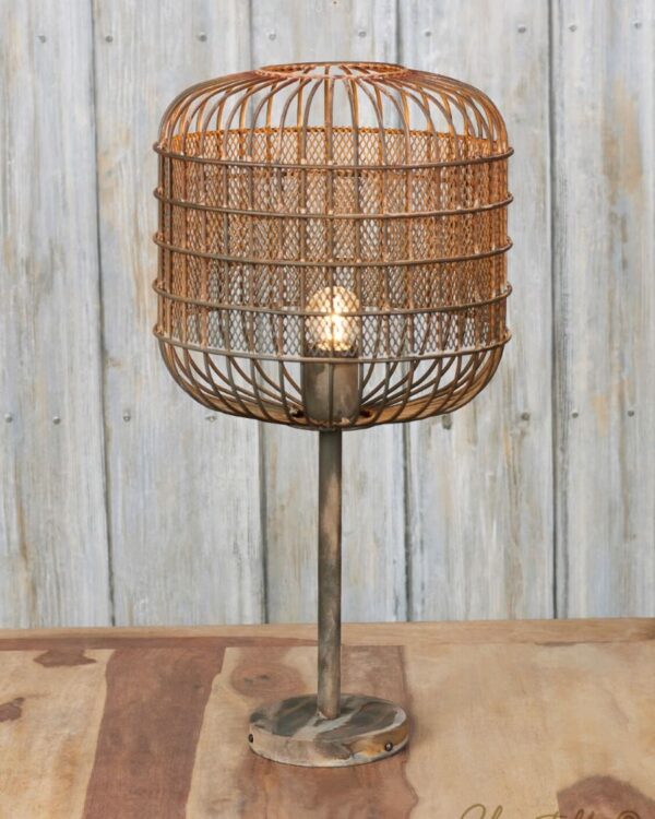 Industrial mesh cage table lamp in a rusted steel finish - 071095