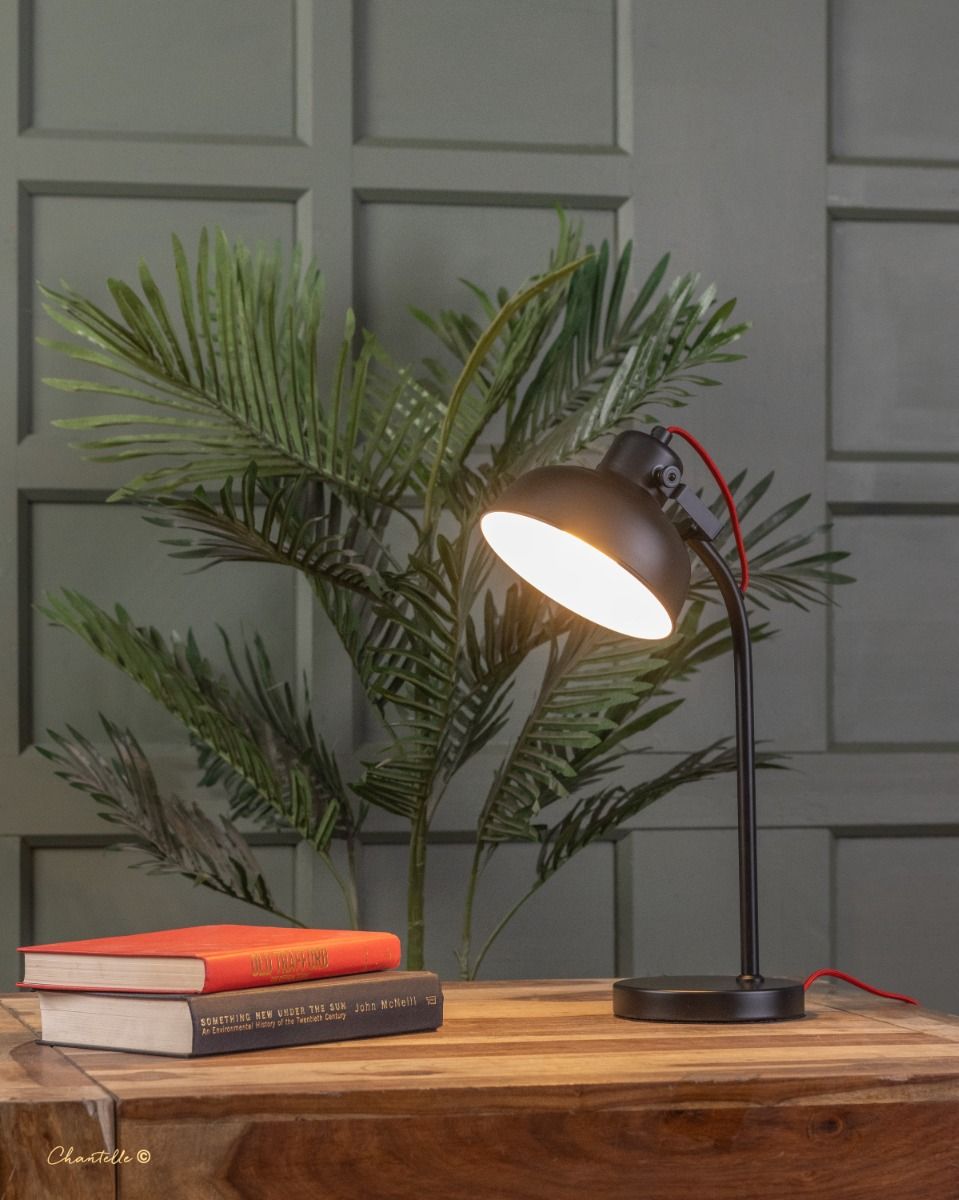 Matt Black Curved Desk Lamp with Red Flex - 072363