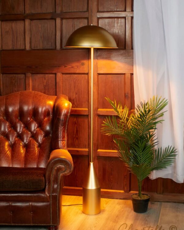 Gold Floor Lamp with heavy base and dome light shade