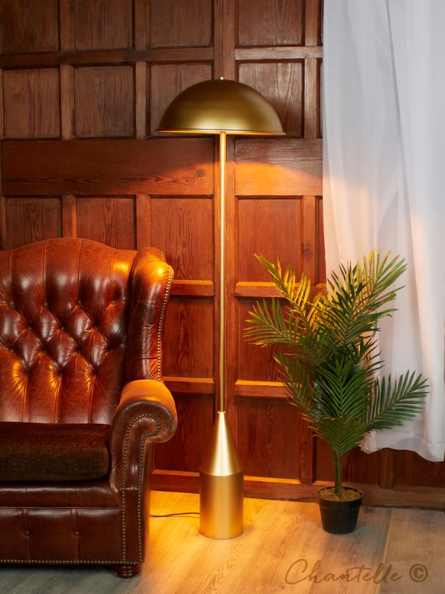 Gold Floor Lamp with heavy base and dome light shade