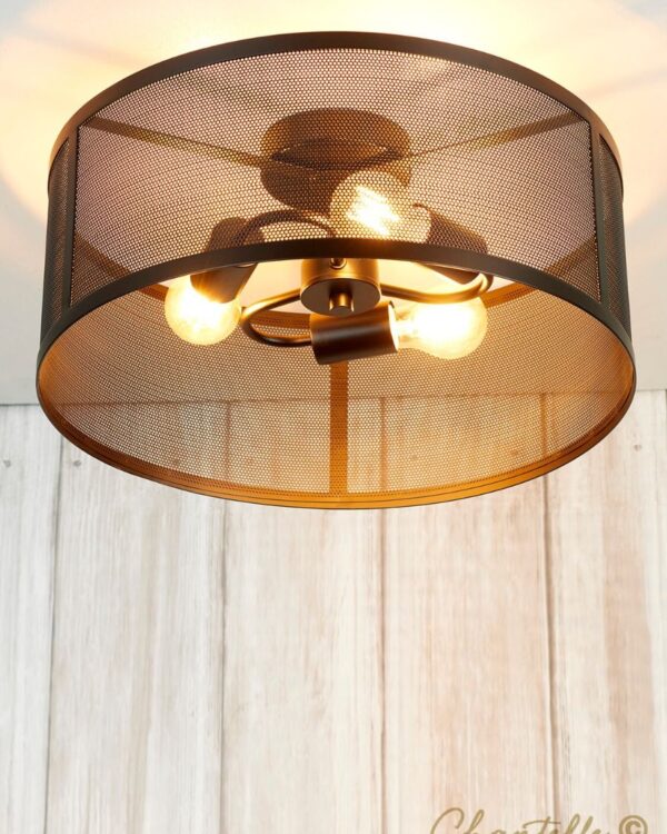 3 Light fishnet drum flush ceiling light in a matt black finish - 072562