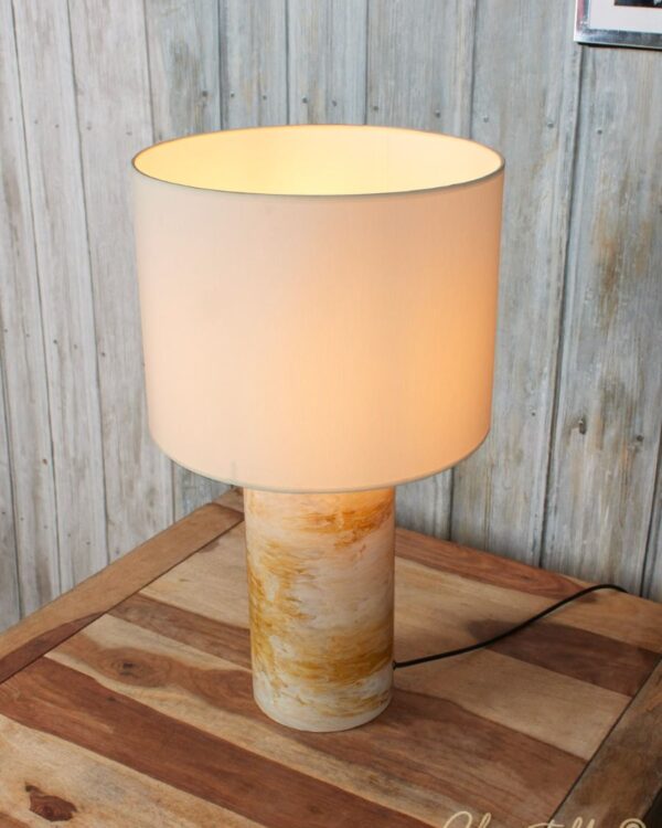 Bespoke marble effect base table lamp with a cream linen shade - 073171