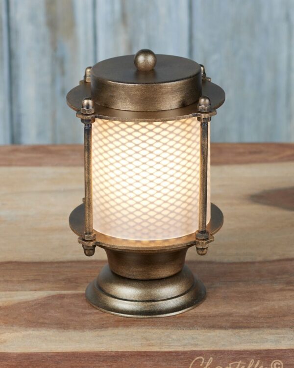 Antique brass booth capping lamp with opal acrylic cylinder mesh - 073227