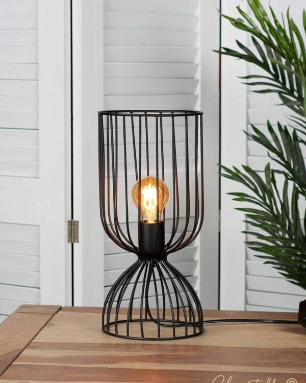 Lazar matt black ornate caged table lamp - 074224