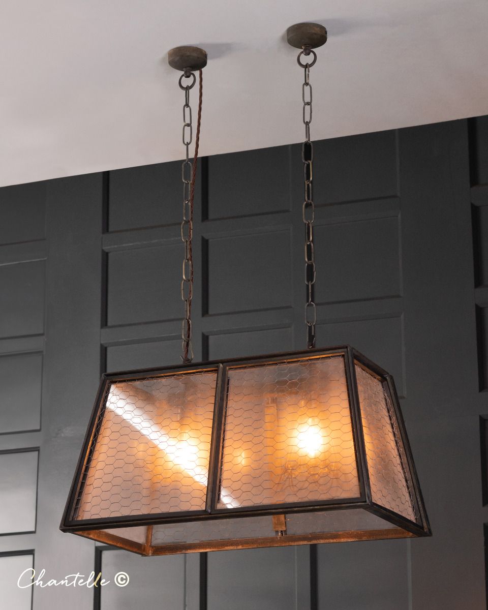 Greenhouse double pendant light with round bar beading