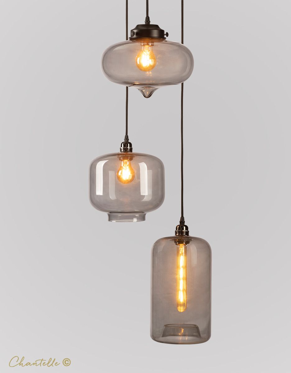 3 Drop District Pendant with Smoked Glass