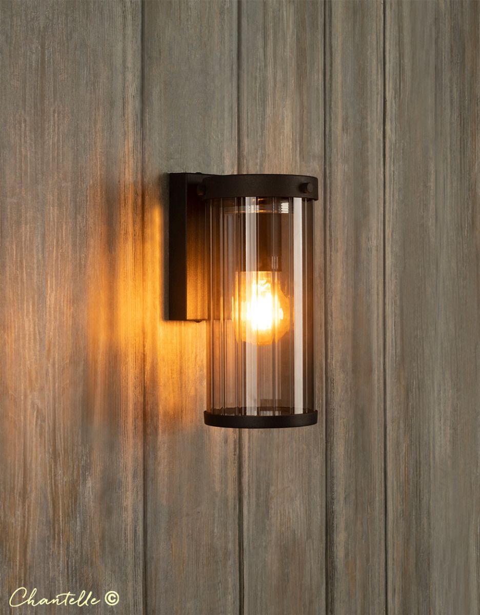 Black Outdoor Wall Light with Smoked Glass
