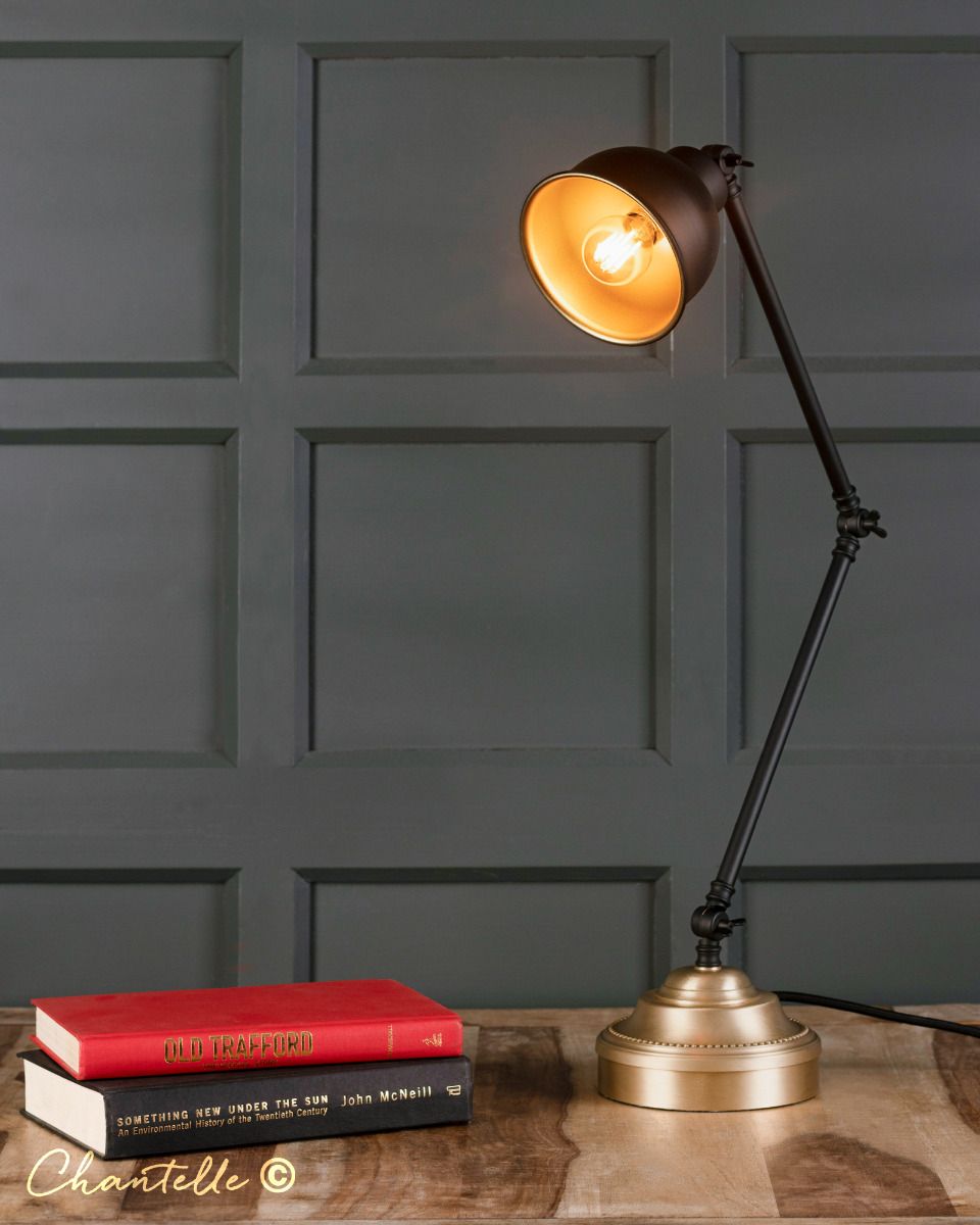 Black and Brushed Brass Table Lamp with Adjustable Arm - 075604
