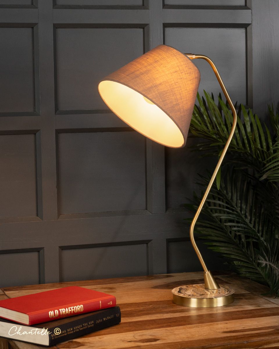 Magdala - Brushed Brass Table Lamp with Marble Effect Base - 076001