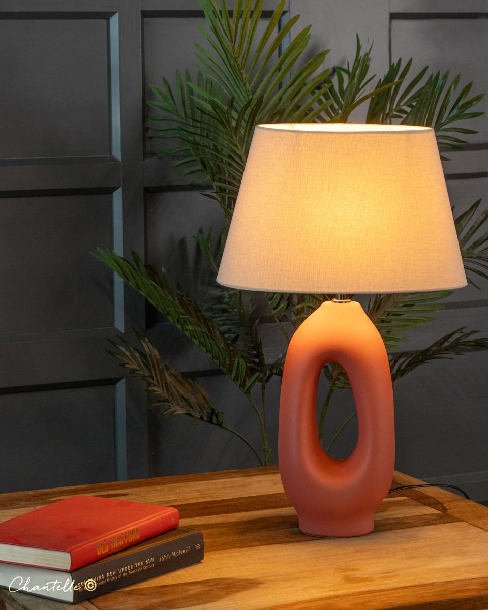 Terracotta Table Lamp with Fabric Shade - 076660