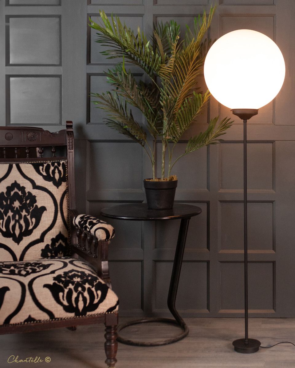 HIGH BESPOKE BLACK FLOOR LAMP, 350MM DIAMETER OPAL GLOBE