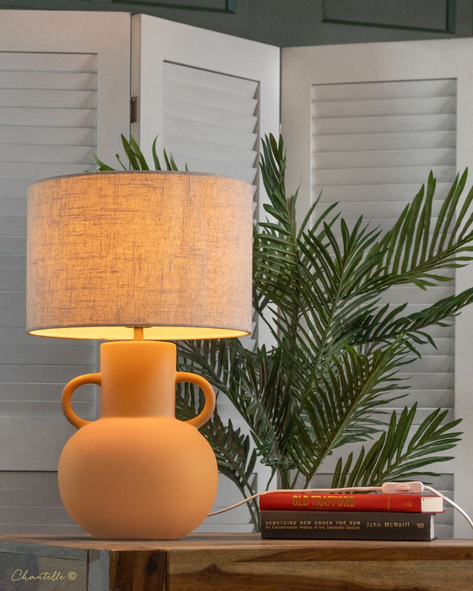 Natural Terracotta Table Lamp with Fabric Shade - 076839
