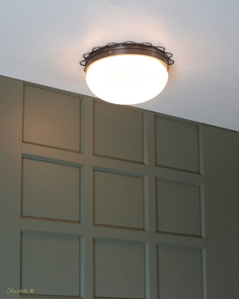 Antique Brass Flush Light with Opal Shade - 076913
