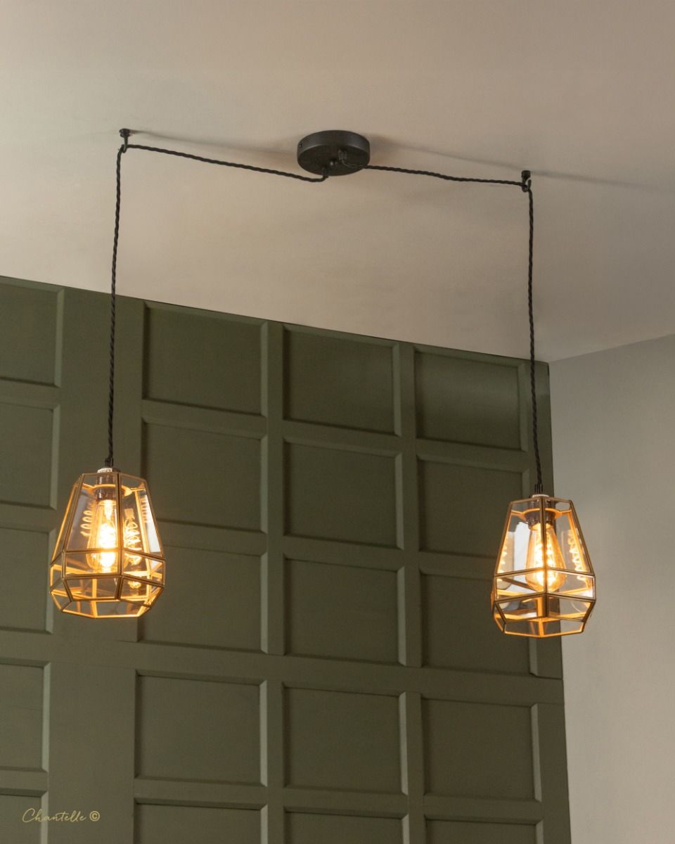 077016 - antique brass glass cage pendant cluster