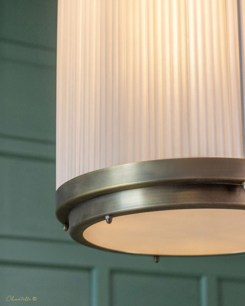 large antique frosted reeded pendant