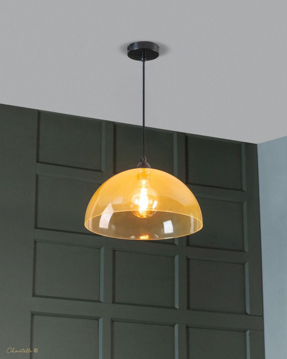 077023 - matt black pendant with deep orange acrylic shade