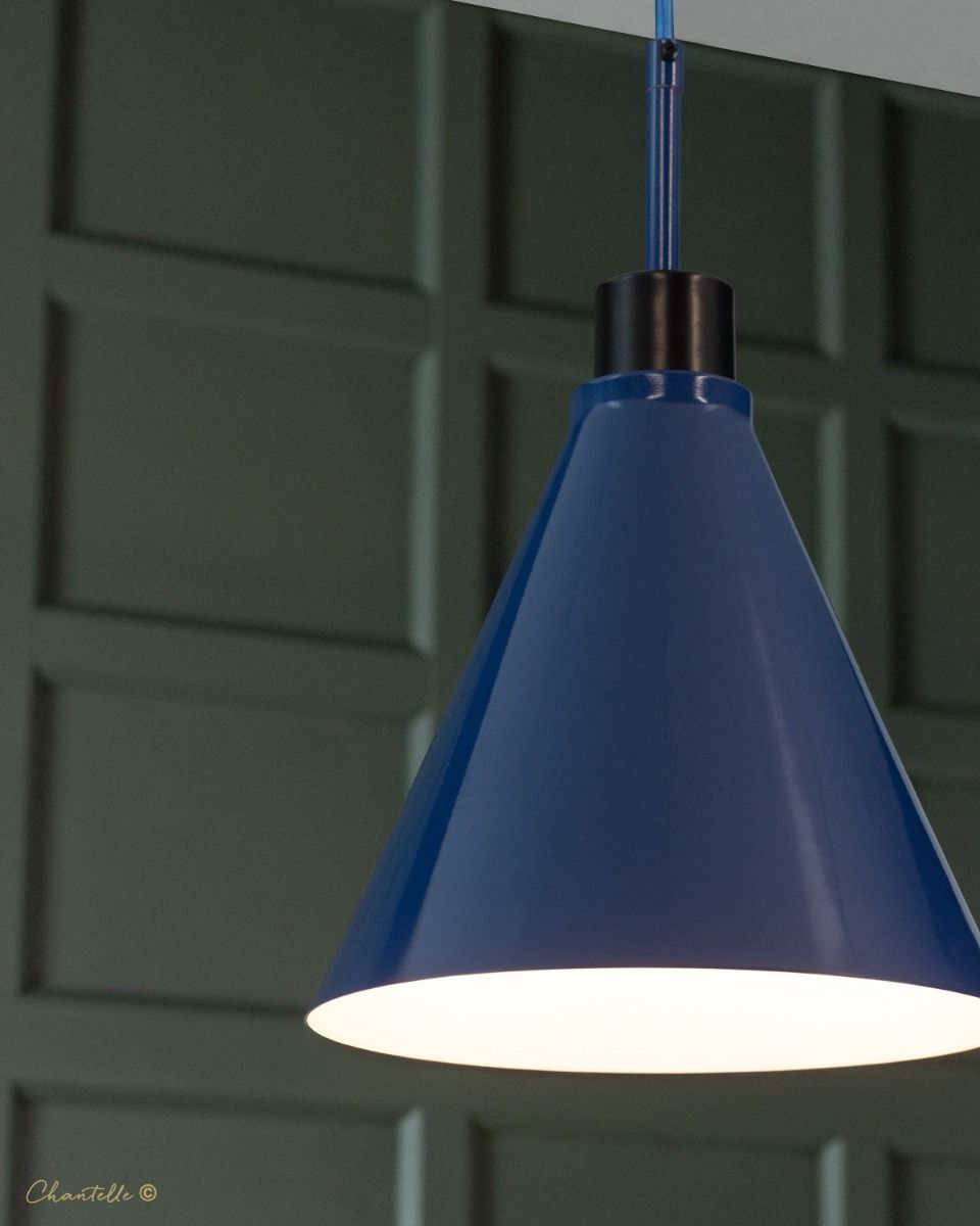 glossy blue and black cone pendant