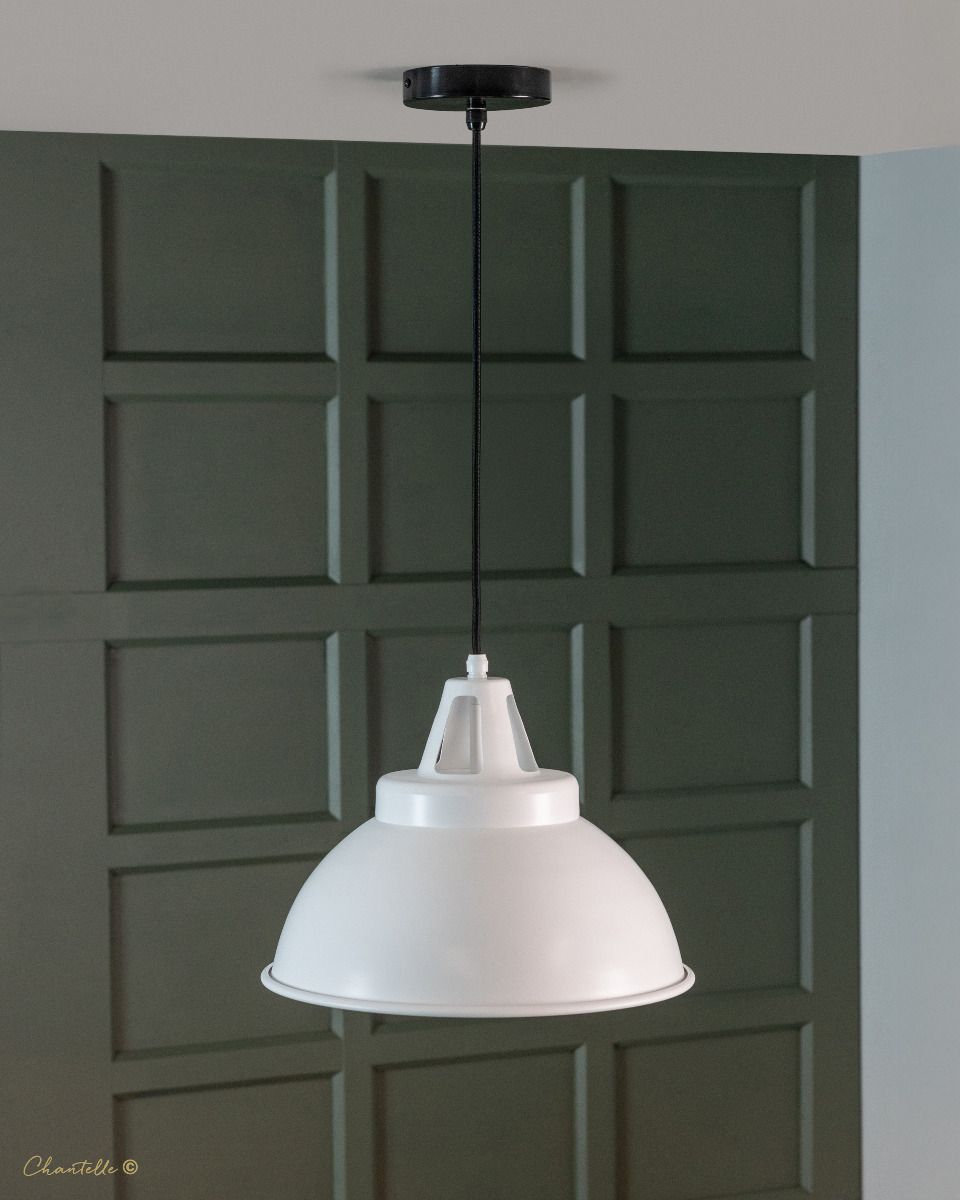 white round factory style pendant