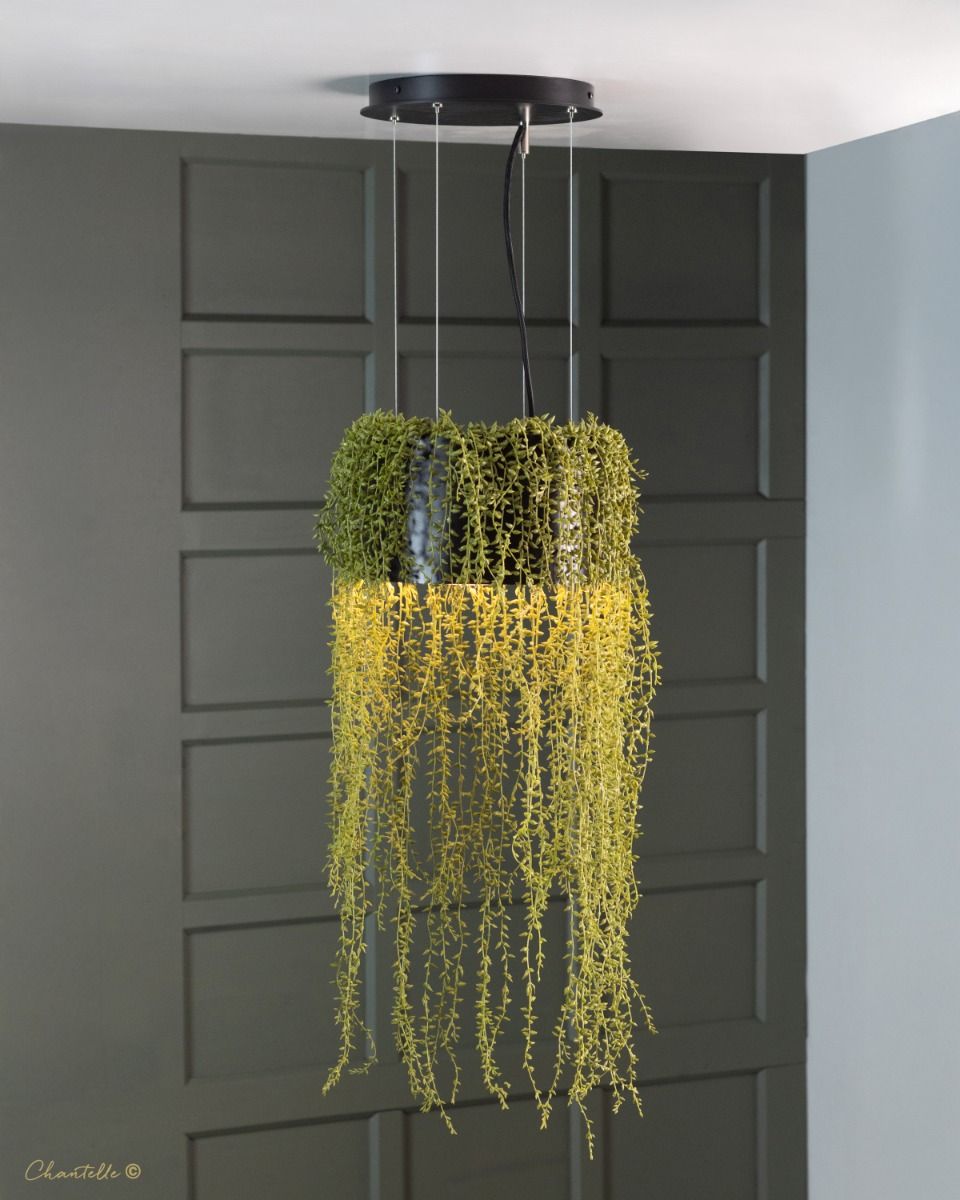 black pendant with decorative plants