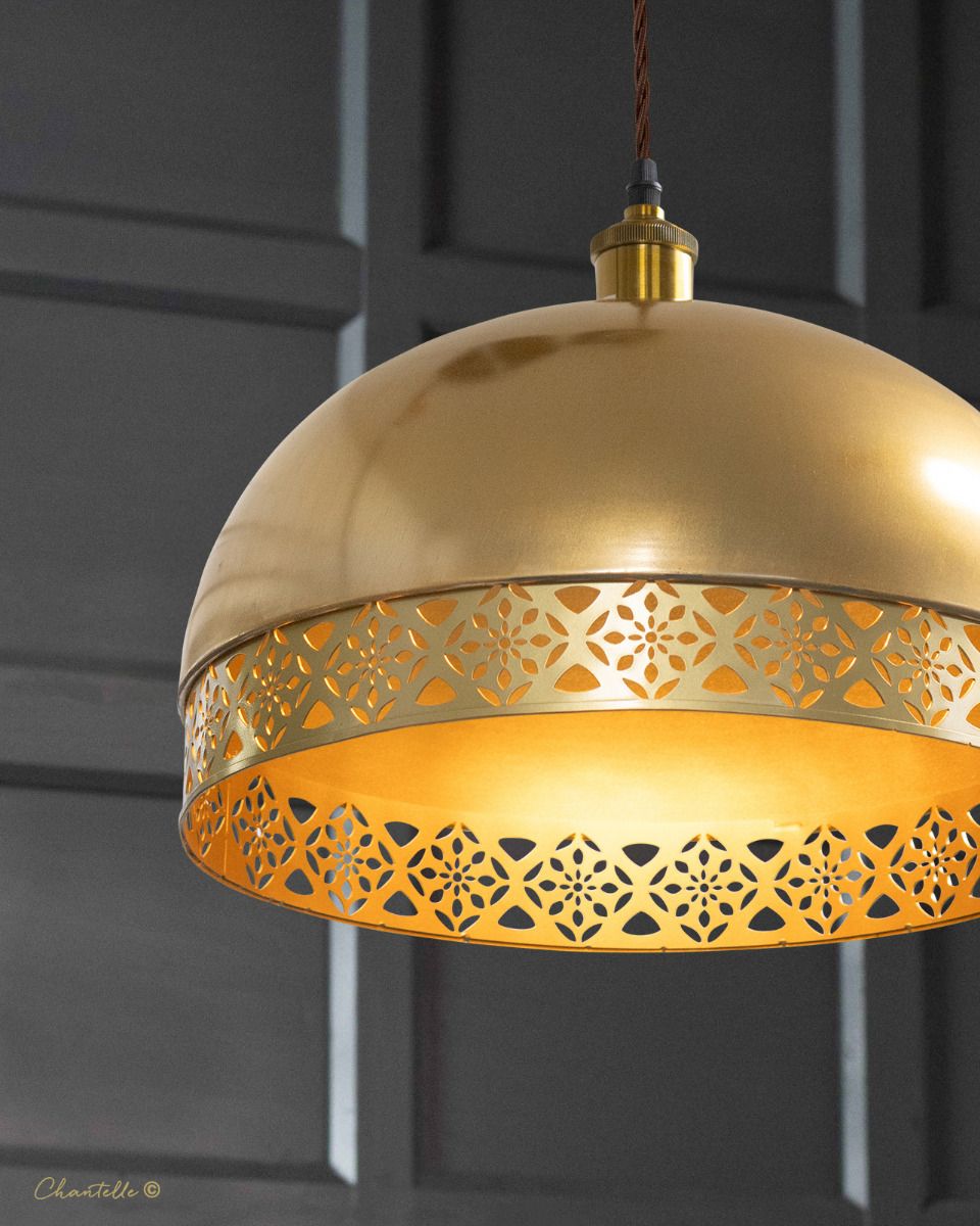 high gloss gold pendant with decorative trim