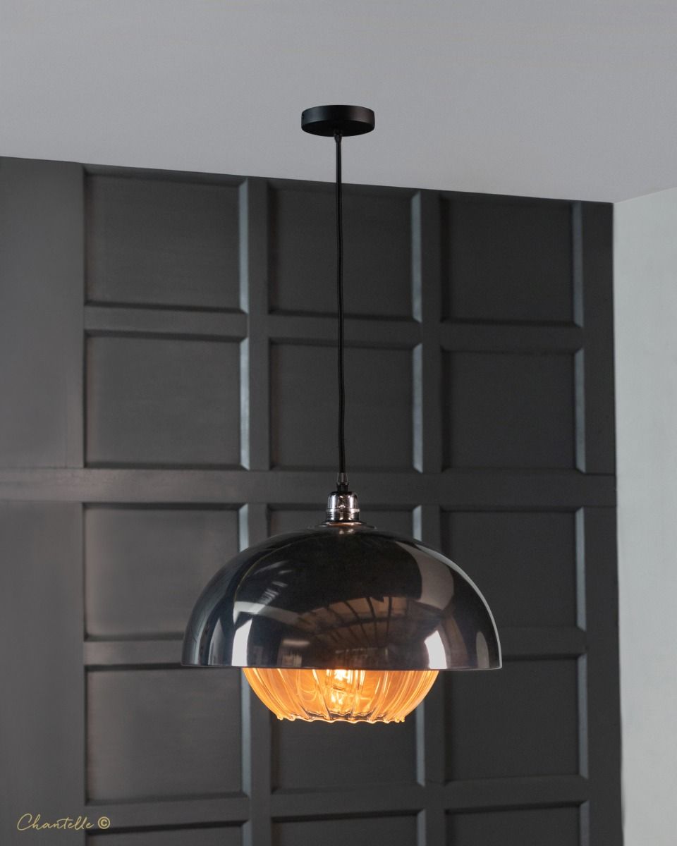 smoked chrome pendant with pumpkin glass