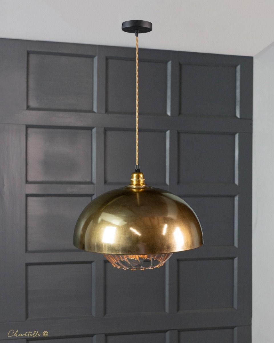 high gloss gold pendant with pumpkin globe
