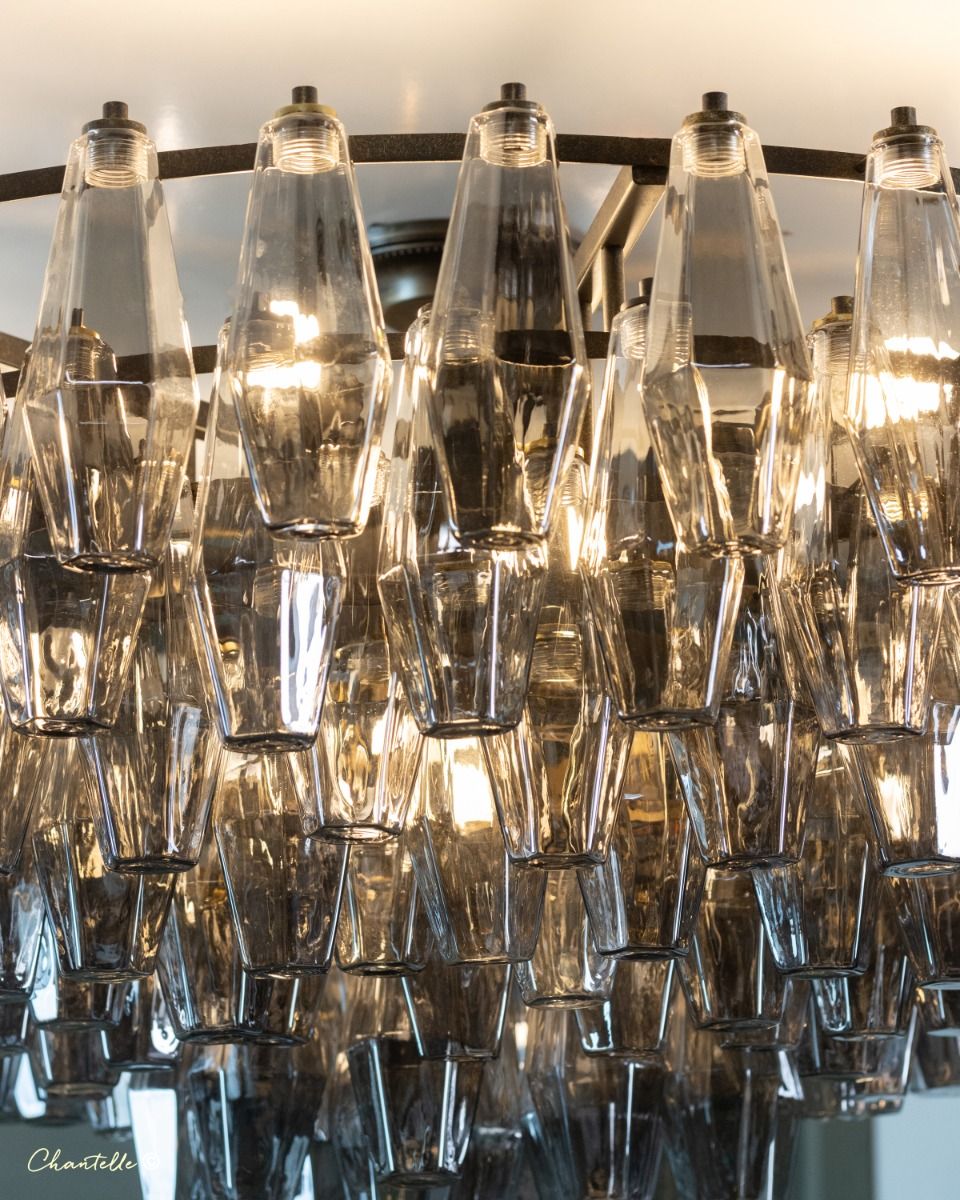 large antique chandelier with smoked glass