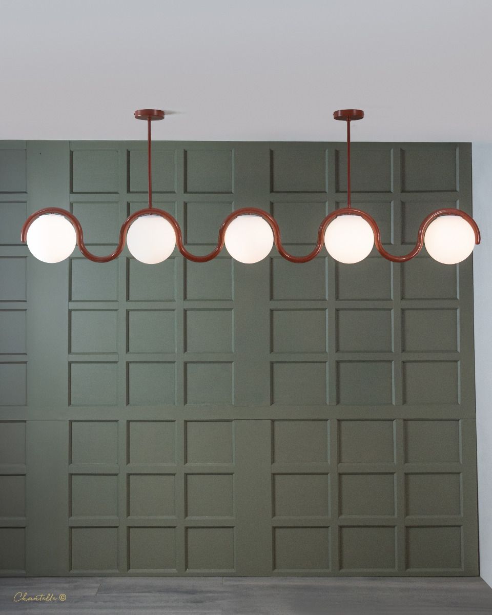 linear 5 globe red wavy pendant