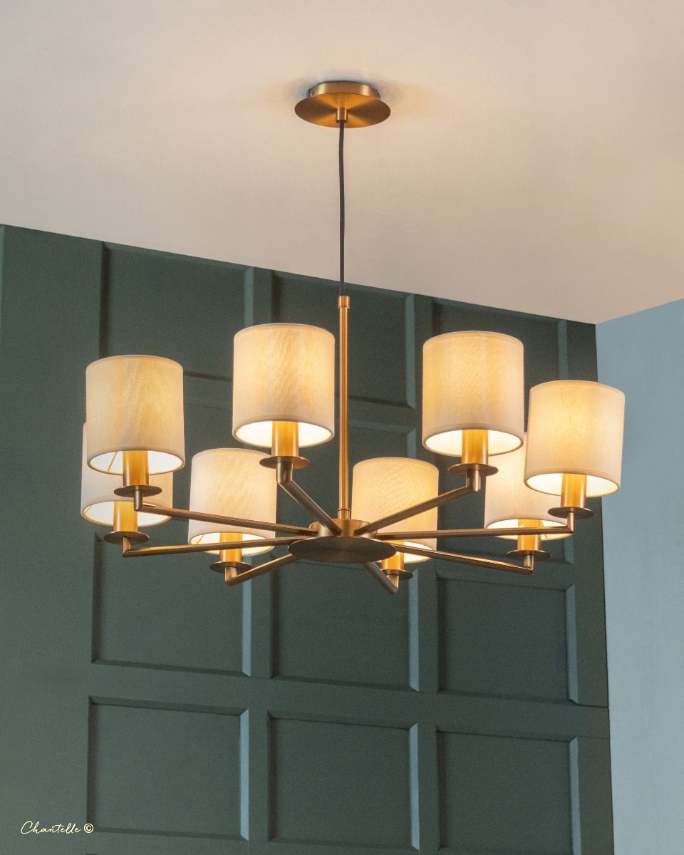 077192 - 8 arm pendant with fabric shades