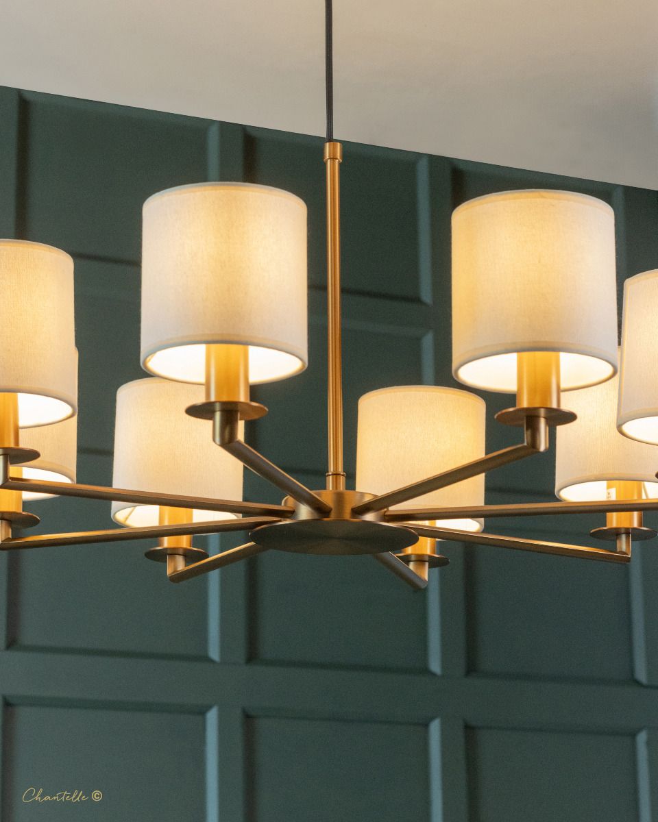 8 arm antique bronze pendant with cream shades