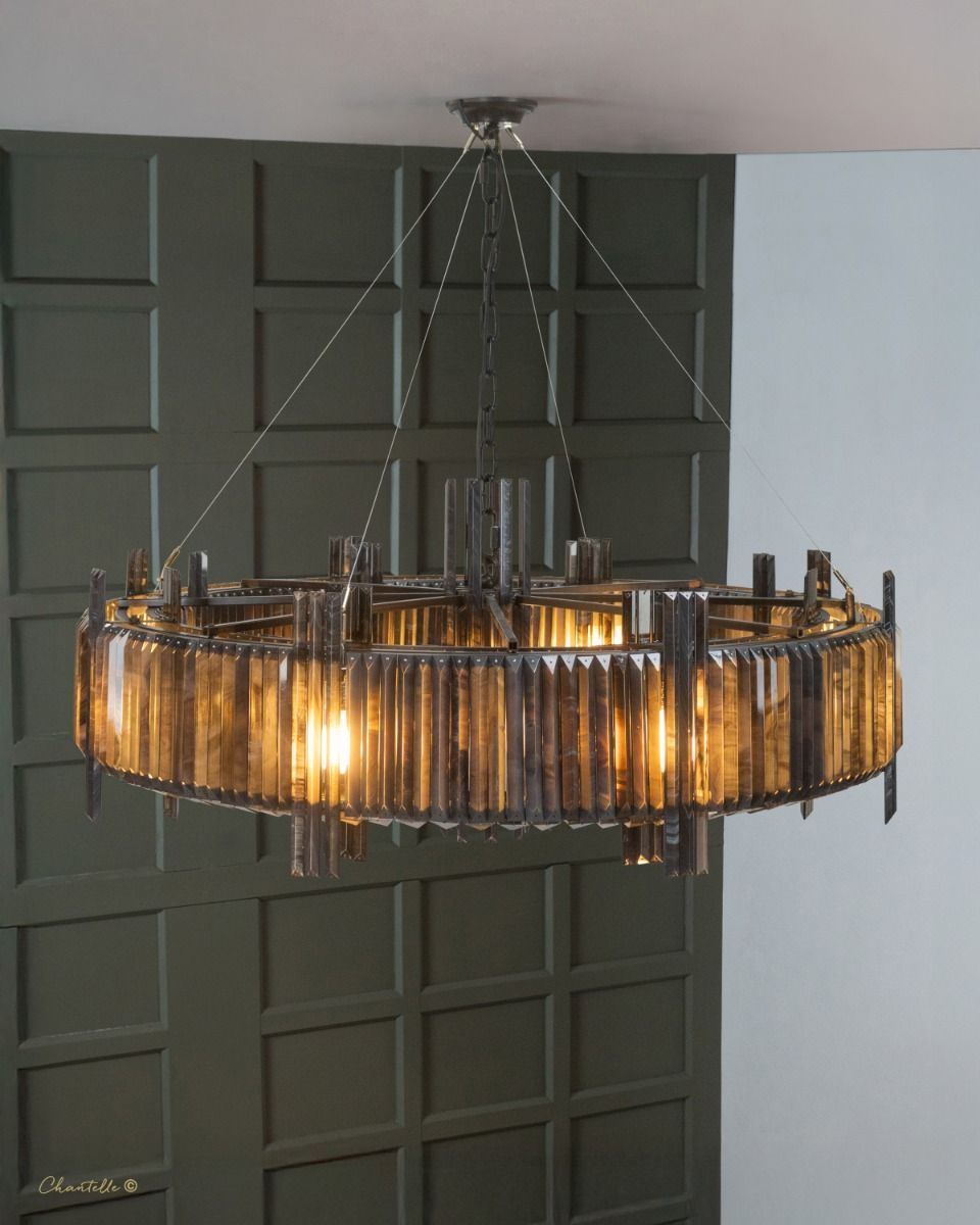 Smoked crystal gothic style circular chandelier