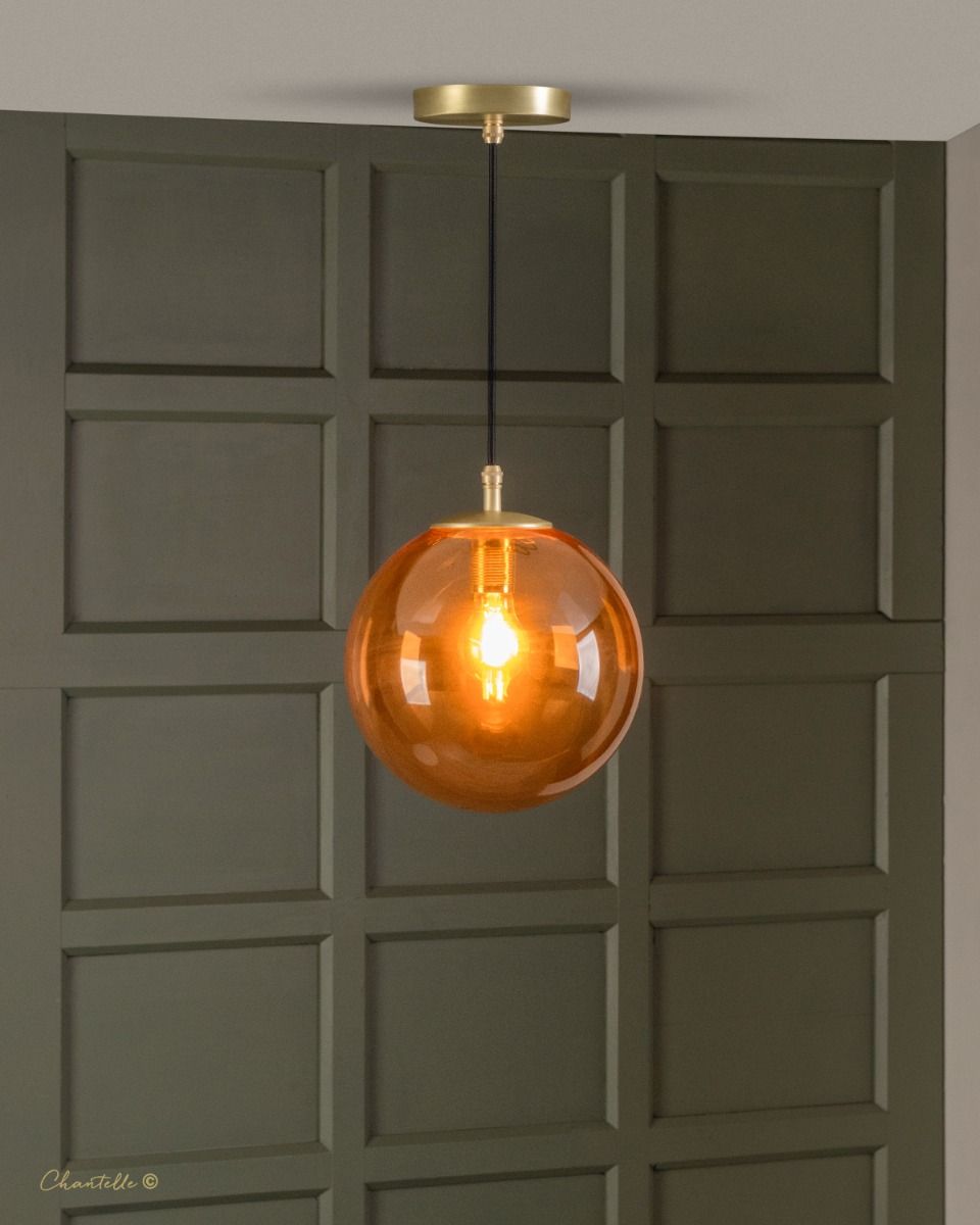 Brushed brass amber glass pendant