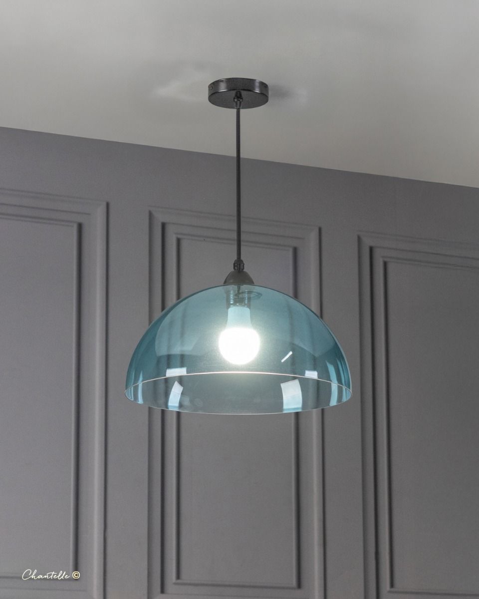 077517 - black pendant with acrylic blue shade