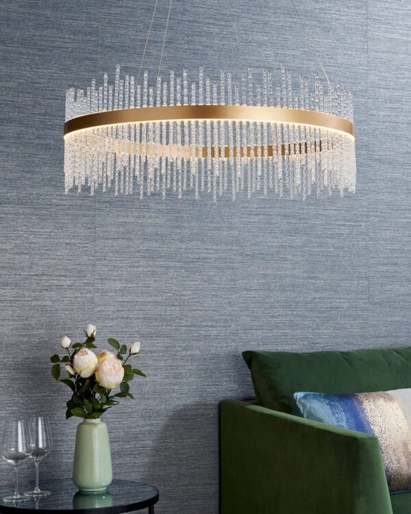 Glass rod single-tier gold pendant light