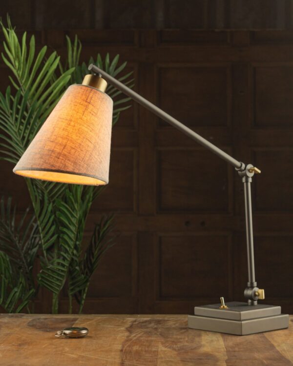 Brass and steel adjustable table lamp with fabric shade - 044449