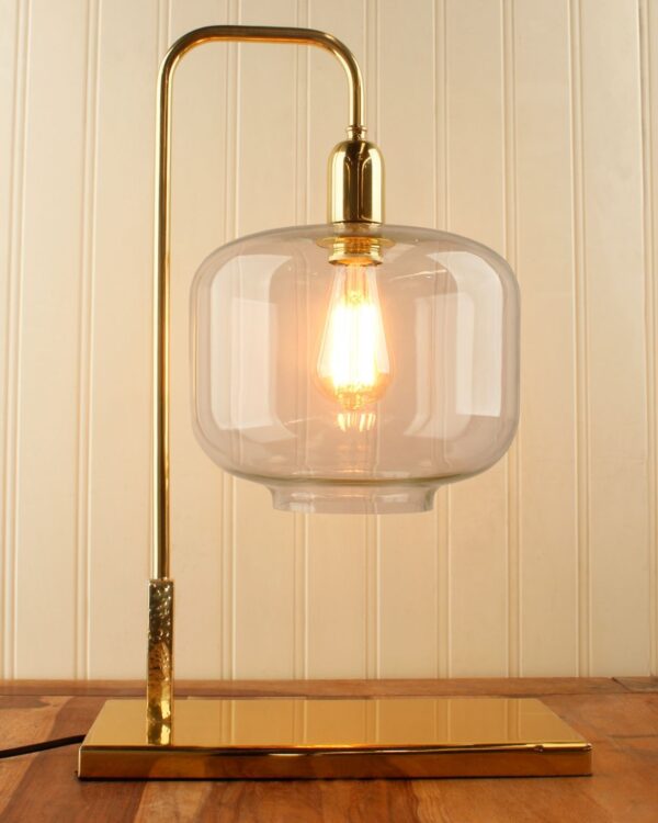 Polished brass table lamp with newark glass shade - 048857