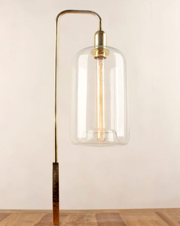 Fixed brass table lamp with manhattan glass shade - 050574