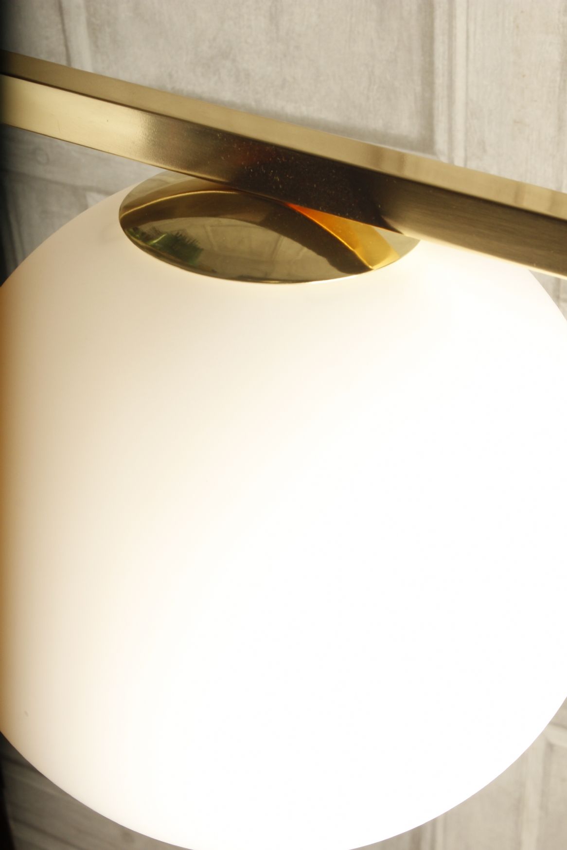 051558 - Polished brass rectangular floor lamp with opal glass globe