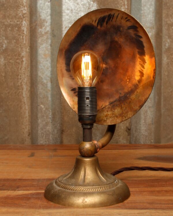 Distressed brass circular table lamp - 053209