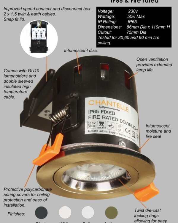 Fixed downlight - Antique brass all in one, IP65 & fired rated - 053483