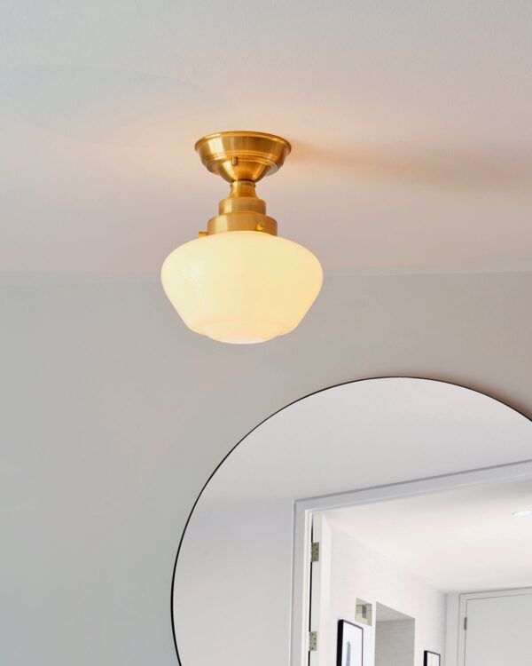 Timeless brass semi-flush ceiling light with an opal glass shade - 072868