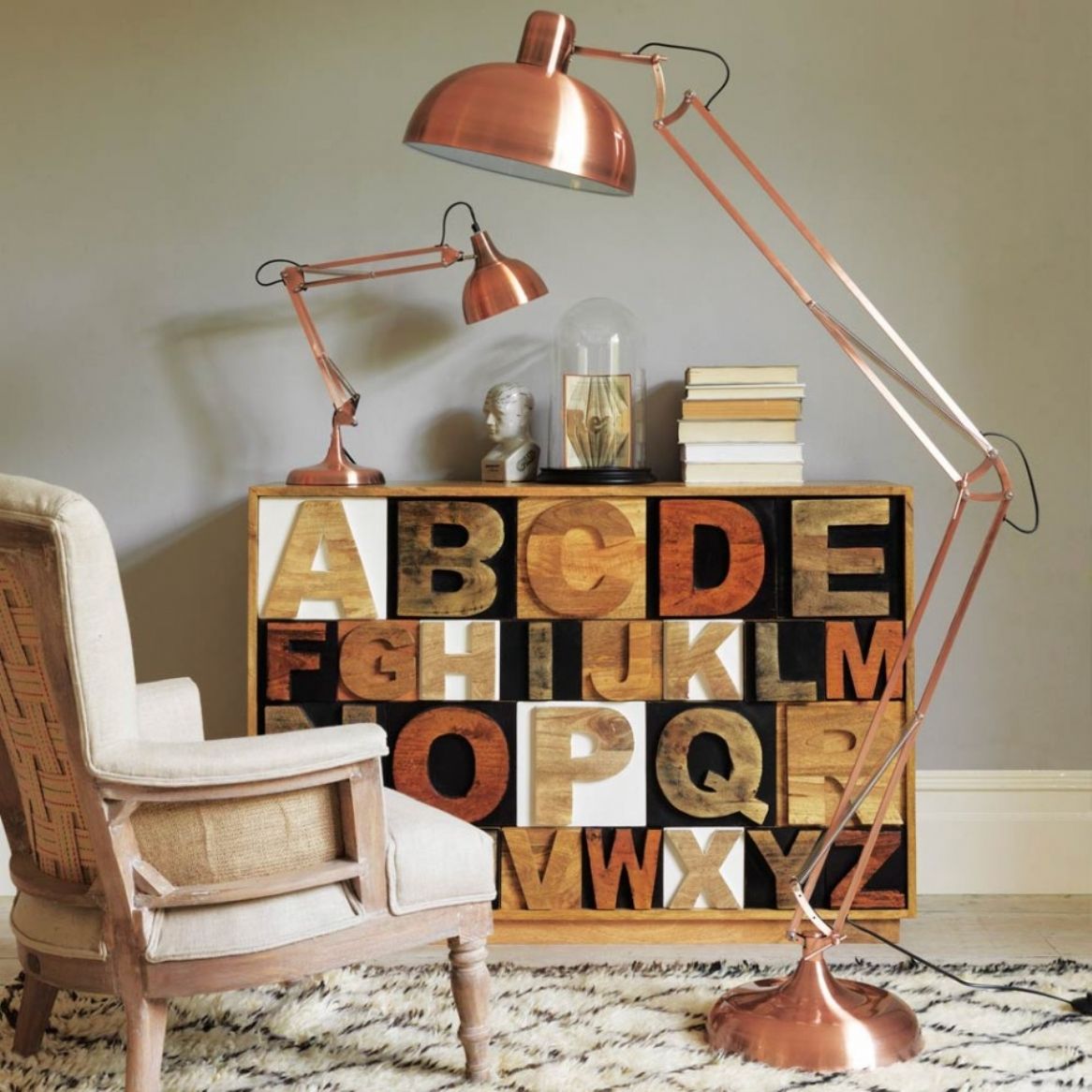 copper adjustable angled floor lamp