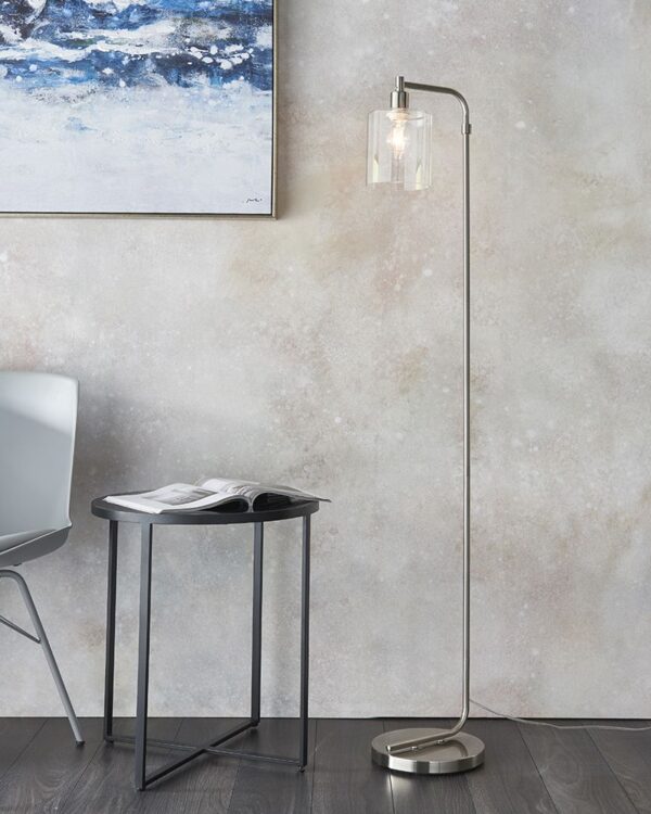 brushed nickel tall floor lamp with glass shade